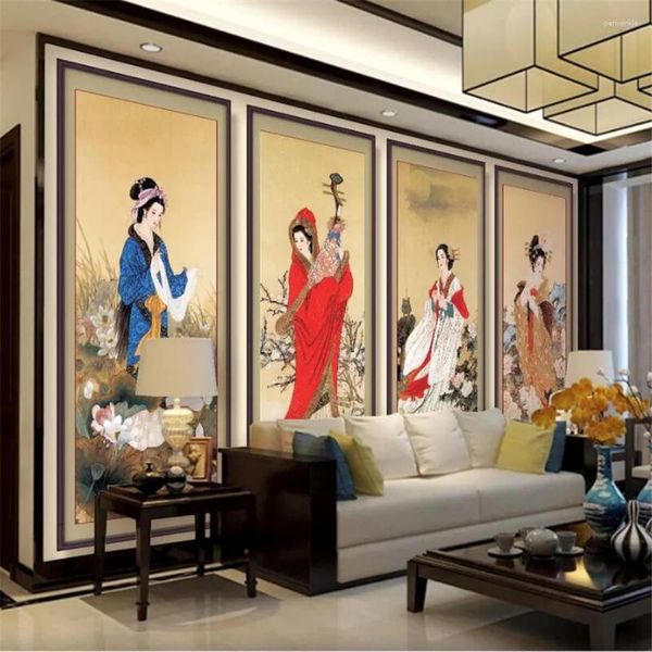 Fondos de pantalla Wellyu Custom Po Wallpaper 3D Classic Four Beautiful Chinese Living Room TV Telón de fondo Imagen de pared Papel D Parede