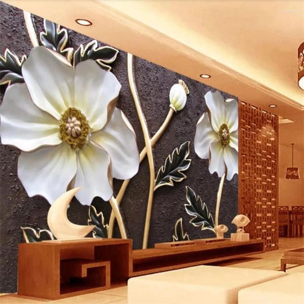 Fondos de pantalla Wellyu Custom Po Wallpaper Murales 3D Relieve Atmósfera Flor grande Sala de estar Dormitorio Fondo Papel de pared Papel de pared