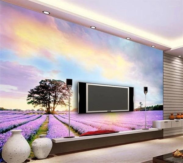 Fondos de pantalla Wellyu Custom Po Wallpaper Murales 3D Sueño Paisaje Provenza Lavanda Nube TV Fondo Papel de pared Papel de parede Mural