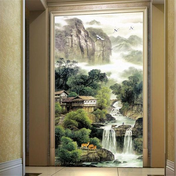 Wellyu papier peint personnalisé 3d à grande échelle Po peintures murales peinture paysage chinois allée entrée décoration