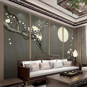 Wallpapers Wellyu Custom Wallpaper 3D Muurschilderingen High-end handgeschilderde Zen Plum Chinese Papier Peint Achtergrond Decoratieve Schilderkunst