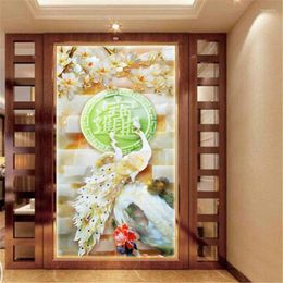 Fonds d'écran Wellyu Fond d'écran personnalisé 3D PO peintures Jade sculpture mystérieuse orchidée fleur paon