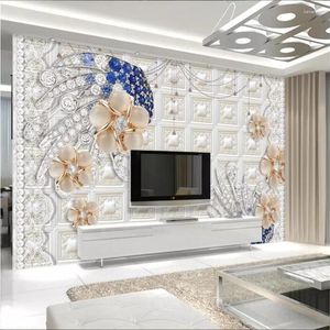 Wallpapers lellyu aangepaste behang 3d po murals diamant parels bloemen romantische esthetische Europese tv papel de parede muurschildering