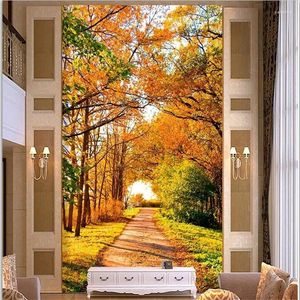 Wallpapers lellyu aangepaste behang 3d po murals mooie esdoorn bosweg veranda gangpad gangpad muurschildering papel de parede