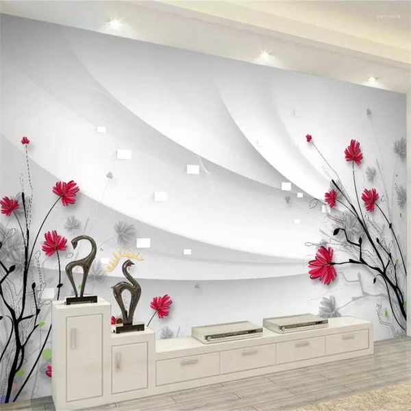 Fonds d'écran Wellyu Fond d'écran personnalisé 3D PO peintures murales belles lignes peintes à la main Dessin Fleurs Minimaliste Minimaliste