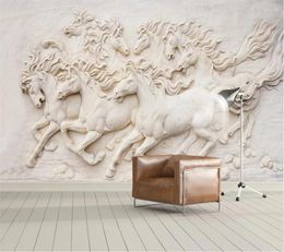 Fonds d'écran Wellyu Fond d'écran personnalisé 3D Papel de Parede européen en relief huit chevaux