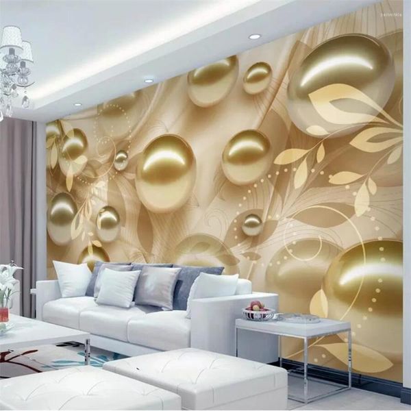 Fondos de pantalla Wellyu Papel tapiz personalizado Moda 3D PO Murales Golden Pearl Hermoso patrón Estéreo TV Fondo Papel de pared Papel de pared
