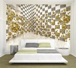 Fonds d'écran Wellyu Papier peint personnalisé Papel De Parede Extension d'espace tridimensionnel Boule d'or 3D TV Fond Mur Po