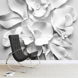 Fondos de pantalla Wellyu Papel tapiz personalizado Papel de parede Moderno Minimalista Atmósfera 3D En relieve Floral TV Sofá Fondo Pared Tapeta Tapety