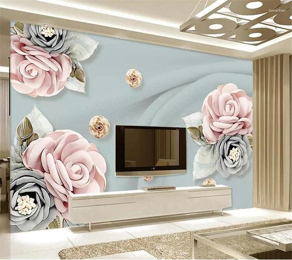 Fonds d'écran Wellyu personnalisé papier peint Papel De Parede européen 3D fleur TV fond mur stéréo frais Mural Pintado Tapety