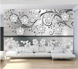 Fondos de pantalla Wellyu Papel tapiz personalizado Papier Peint Art Pattern Textura de metal Perla Flor Línea Sala de estar Pared 3D Behang