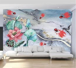 Wallpapers Wellyu Behang op maat Home Decor Inkt Aquarel handgeschilderde Lotus Goudvis Chinese Stijl Woonkamer Tapeta