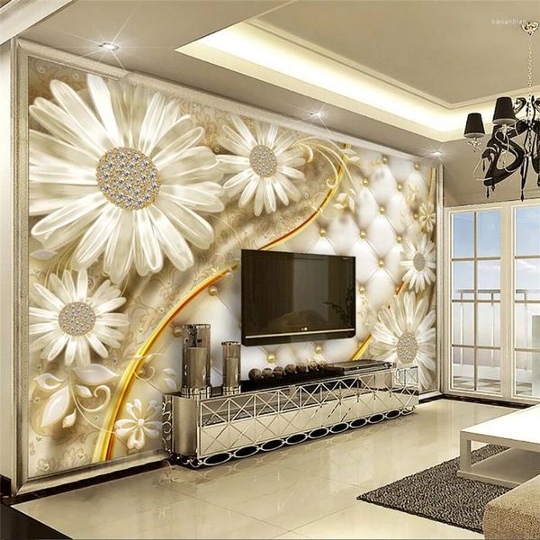 Fonds d'écran Wellyu personnalisé grande murale 3D papier peint fleur transparente bijoux de luxe salon chambre fond