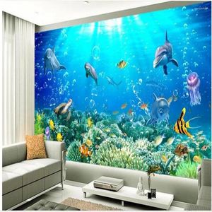 Wallpapers WELLYU Aangepaste grootschalige muurschildering 3D-effecten onder water World TV-achtergrond 10 meter behoefte aan achtergrond Wall Wallpaper