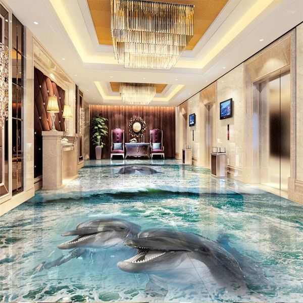 Fondos de pantalla Wellyu Personalizado Mural a gran escala Pvc3D Azulejo de piso Pintura de surf Impermeable Mantillo resistente al desgaste