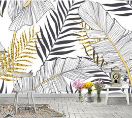 Wallpapers lellyu aangepaste behang 3d Noordse hand geschilderd zwart -witte bananenblad achtergrond woonkamer 220927