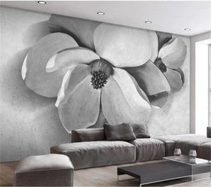Fonds d'écran Wellyu personnalisé papier peint 3D moderne minimaliste ciment gris style industriel en trois dimensions fleur rose fond