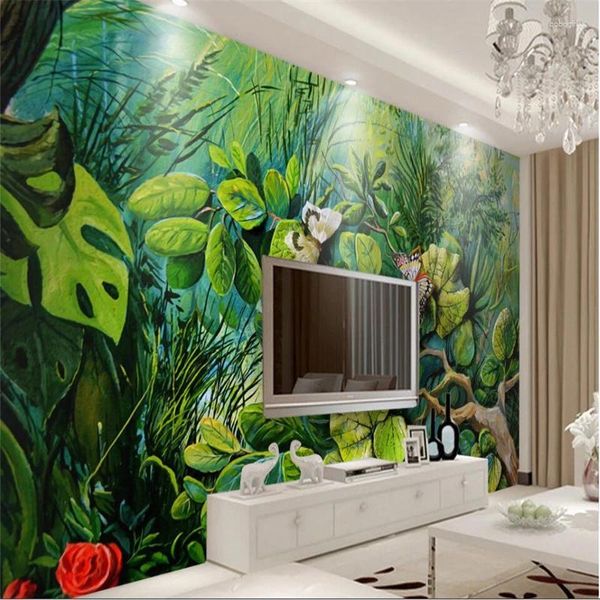 Fonds d'écran Wellyu Fleurs de forêt en relief Papillon TV Toile de fond personnalisée Grande fresque Vert Papier peint Papel de Parede Para Quarto