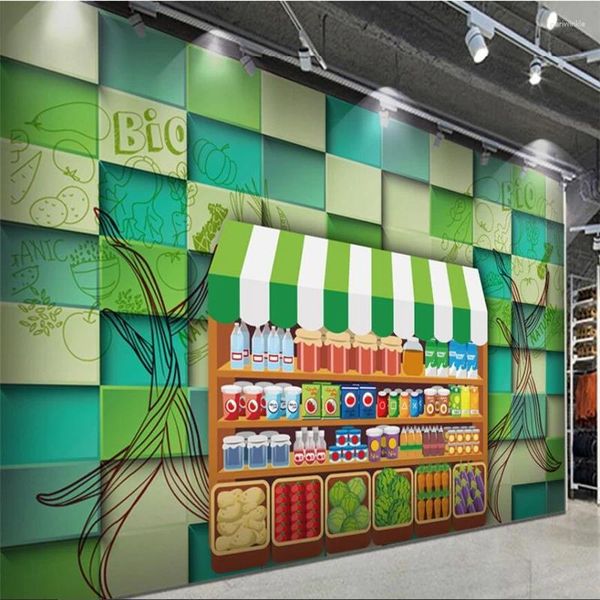 Fonds d'écran Wellyu Fruit Stand 3D Fond vert Outillage Mur personnalisé Grand papier peint mural Papel De Parede Para Quarto