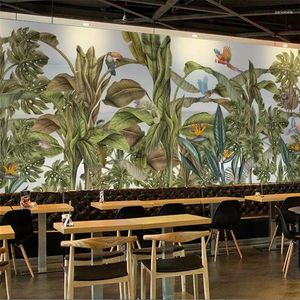 Fonds d'écran Wellyu Peint à la main Tropical Rainforest Plantes Fleurs et oiseaux Animaux Forêt Fond Mur Personnalisé Grand papier peint mural