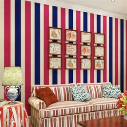 Fonds d'écran Wellyu non-tissé papier peint chambre toile de fond style britannique rouge et bleu vertical rayé environnement chaud