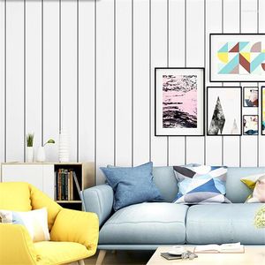 Fonds d'écran Wellyu Style nordique Papier peint Blanc Grain de bois Imitation Noir et rayures verticales Salon Chambre