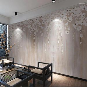 Wallpapers Wellyu Papel De Parede 3d Para Sala handgeschilderde Eenvoudige Witte Bloemen Bloem Achtergrond Muur Decoratieve Schilderkunst Behang