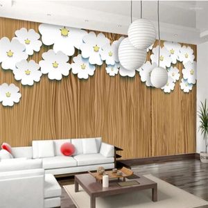 Wallpapers Wellyu Papel De Parede Aangepaste Behang 3d Houtstructuur Origami Art Witte Bloemen Achtergrond Muur Papers Home Decor