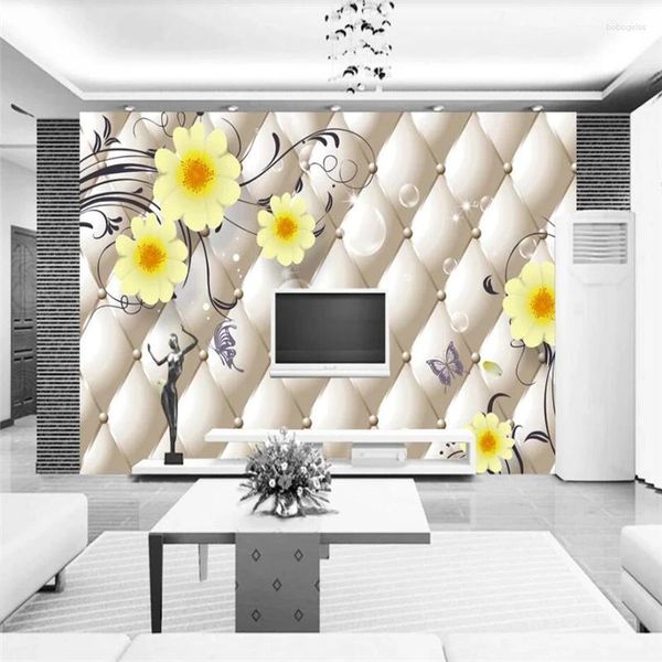 Fonds d'écran Wellyu Papel De Parede papier peint personnalisé 3D sac souple fleur haute qualité petit fond Floral peinture murale