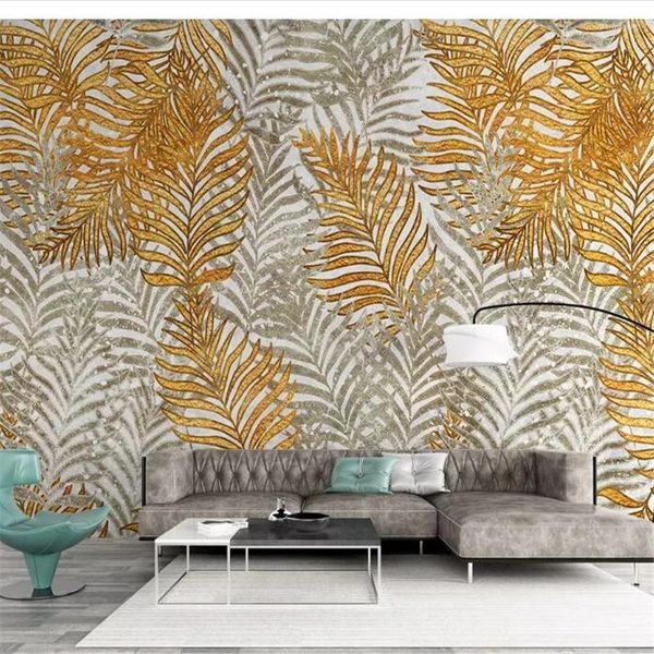 Fonds d'écran Wellyu Papel De Parede personnalisé papier peint nordique plante tropicale feuilles Vintage doré TV fond peinture murale Fototapete