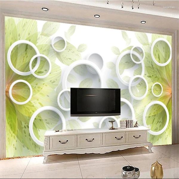 Fonds d'écran Wellyu Papel De Parede Papier Peint personnalisé Papier Peint moderne simple fleurs peintes à la main cercles 3D mur de fond TV