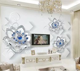 Fonds d'écran Wellyu Papel De Parede Para Quarto Papier peint personnalisé Beau luxe Bijoux européens Fleur 3D Stéréo TV Fond Mur