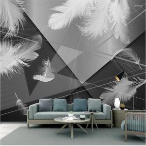 Wallpapers Wellyu Papel Parede Behang op maat Modern Zwart en Wit Grijs Minimalistische 3D Geometrische Veer Achtergrond Muur