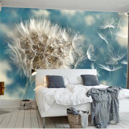 Fondos de pantalla Wellyu Papier Peint Wallpaper para paredes 3 D personalizado azul claro diente de león nórdico minimalista TV telón de fondo Behang