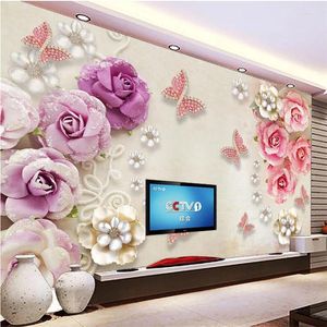 Fonds d'écran Wellyu Papier Peint Papier Peint pour murs 3 D personnalisé rétro européen bijoux diamants amour 3D TV fond mur