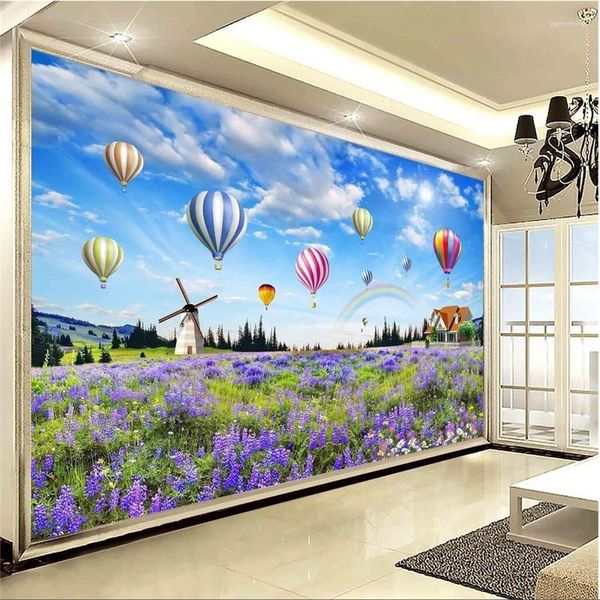 Fonds d'écran Wellyu Papier Peint Fond d'écran pour murs 3 D Custom Lavande Pastorale Paysage Sea World Air Balloon TV Mur