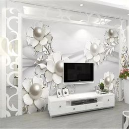 Fondos de pantalla Wellyu Papeles de pared Decoración para el hogar Papel tapiz personalizado Moda preciosa Joyería de perlas tridimensionales Fondo de TV de flores