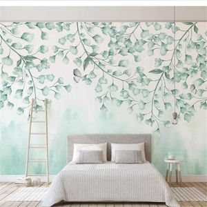 Wallpapers Wellyu Wall Papers Home Decor Custom Wallpaper Verse groene bladeren Aquarel stijl Nordic Minimalist TV achtergrond