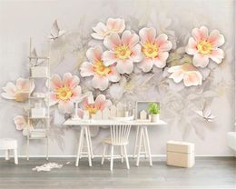 Fonds d'écran Welyu personnalisé belles fleurs papillon mural pastorale 3d salon chambre El enfants Papel De Parede