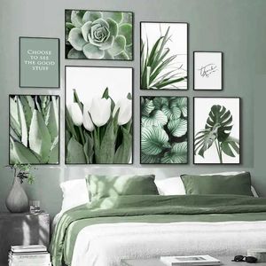 Fonds d'écran Blanc et Green Tulip Frameless Canvas Painting Decoration Art Print Affiche Images de vie de la maison Décoration de chambre à coucher J240505