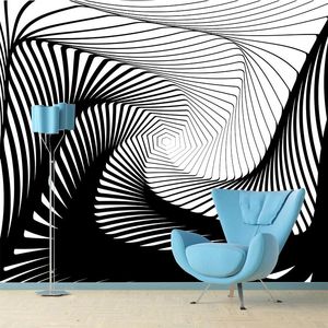 Wallpapers witte zwarte geometrische golf streep luxe behang kunst poster voor slaapkamer woonkamer grote muur decor huizendecoratie