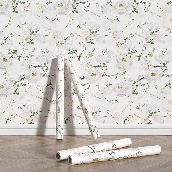 Fonds d'écran Blanc Poire Fleur PVC Papier Peint Décor À La Maison Peler Et Coller Rétro Chambre Stickers Muraux Auto-adhésif Étanche Meubles