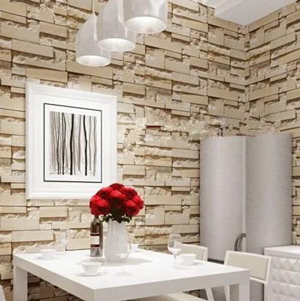 Fondos de pantalla Venta al por mayor Nuevo estilo 3D Bloques de madera de lujo Efecto Ladrillo de piedra marrón 10M Rollo de papel tapiz Sala de estar Fondo Decoración de pared Papel de pared