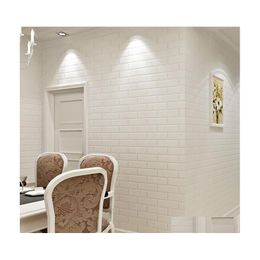 Fondos de pantalla Wholesale0.53X10 Mete Pvc White Brick 3D Wallpaper Roll Wall Ering Paper para sala de estar Comedor Store Background Drop De Dh1Mq