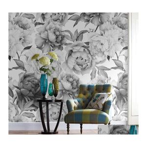 Wallpapers Wholesalegrey zwart -witte bloemen aangepaste 3D muurpapier muurschildering op de groothandel voor kantoor woonkamerbijeenkomst drop deli dhirg