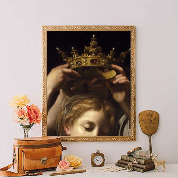 Fonds d'écran Femme Couronne Portrait Altered Art Prints Antique Mur Photo Vintage Affiche Galerie Décoration Éclectique Mur Art Toile Peinture J230224