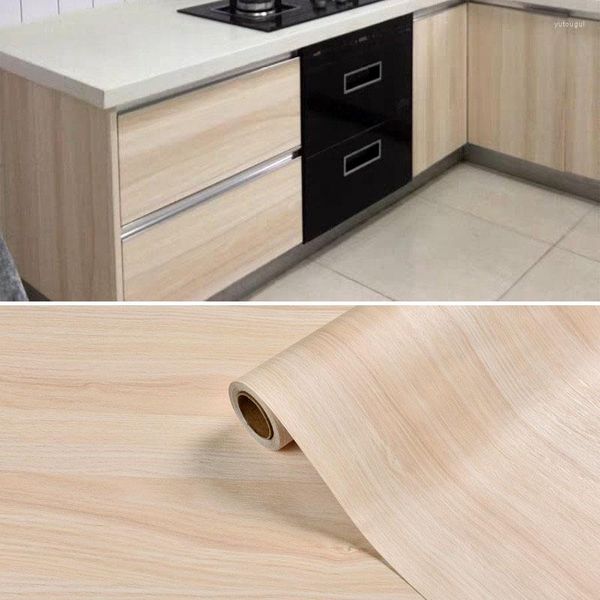 El papel pintado autoadhesivo de grano de madera es adecuado para la puerta impermeable de la renovación de la cocina de los muebles del dormitorio de la sala de estar