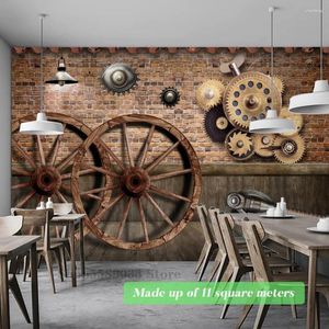 Wallpapers houten wiel metalen tandwiel contact behang canvas milieuvriendelijke groot formaat muur decoratieve kunst schilderen café winkel muurschildering achtergrond