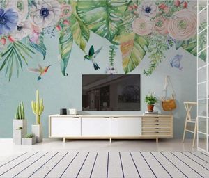 Wallpapers XUE SU Custom Grote Muurschilderingen / Nordic Small Fresh Handgeschilderde Tropische Planten Bloemen Achtergrond Wandbekleding
