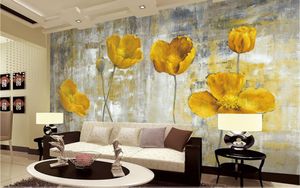 Wallpapers gele bloem po murals woonkamer slaapkamer muur kunst thuis decor schilderij papieren peint 3d bloemen papier